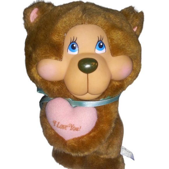 VTG EMOTIONS MATTEL Vinyl Face Stuffed Bear Holding I LOVE YOU HEART Plush 1984 - Picture 1 of 7